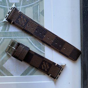 Luxury Apple Watch Band Leather Designer Brown Plaid 38mm 40mm 42mm 44mm Silver